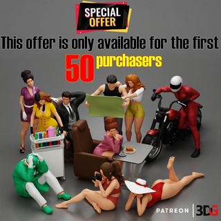 10 models offer - april patreon collection exclusive alert woman man diorama people character 164 female boy traver jet maid motor motorbike 164sclae photographer 3d print model - Mito3D