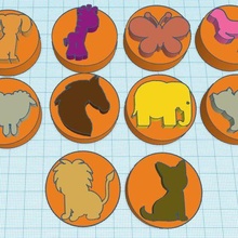 10 stamps cute animals clay play-doh tool stamp playdoh fun kids crafts elephant lion cat sheep butterfly dog horse giraffe seal 3d print model - Mito3D