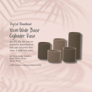 10cm wide base cylinder vase stl file - digital download -5 sizes- homeware minimalist modern design planter home decor furnishings pot tub container jewellery dish jewelry trinket boho 3d print model - Mito3D