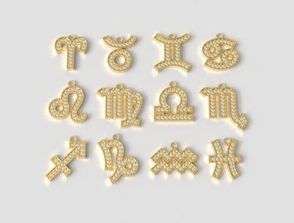 12 diamond zodiac pendants Jewelry pendant mystic pingente signos printable gold diamonds necklace silver pauloranieri sign jewelry horoscope symbol 3d print model - Mito3D