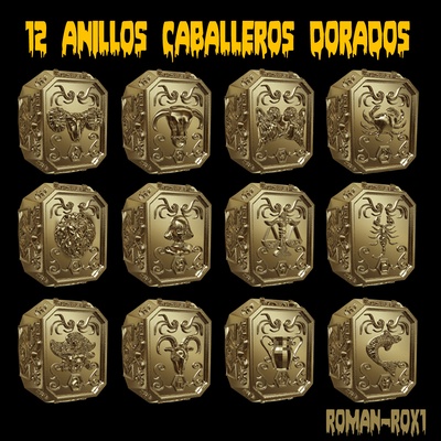 12 dorado caballero anillos joyería joya anillo caballeros zodíaco santo seiya armadura pandora caja alto escuela politécnica 3d print model - Mito3D