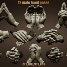 12 male hand poses 3d print model - Mito3D