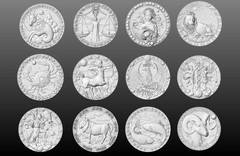 12 signs zodiac collection medallions pendants 3d jewelry horoscope jewellery aries libra leo gemini aquarius pisces cancer sagittarius taurus virgo pendant capricornus 3d print model - Mito3D