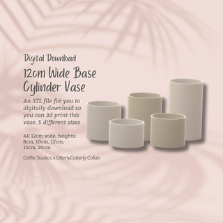 12cm wide base cylinder vase stl file - digital download -5 sizes- homeware minimalist modern design planter home decor furnishings pot tub container jewellery dish jewelry trinket boho 3d print model - Mito3D