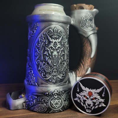 12oz wolf beißen gemütlich würfel turm teufel nachahmen tränke box dnd lager truhe zahlen led 3d print model - Mito3D