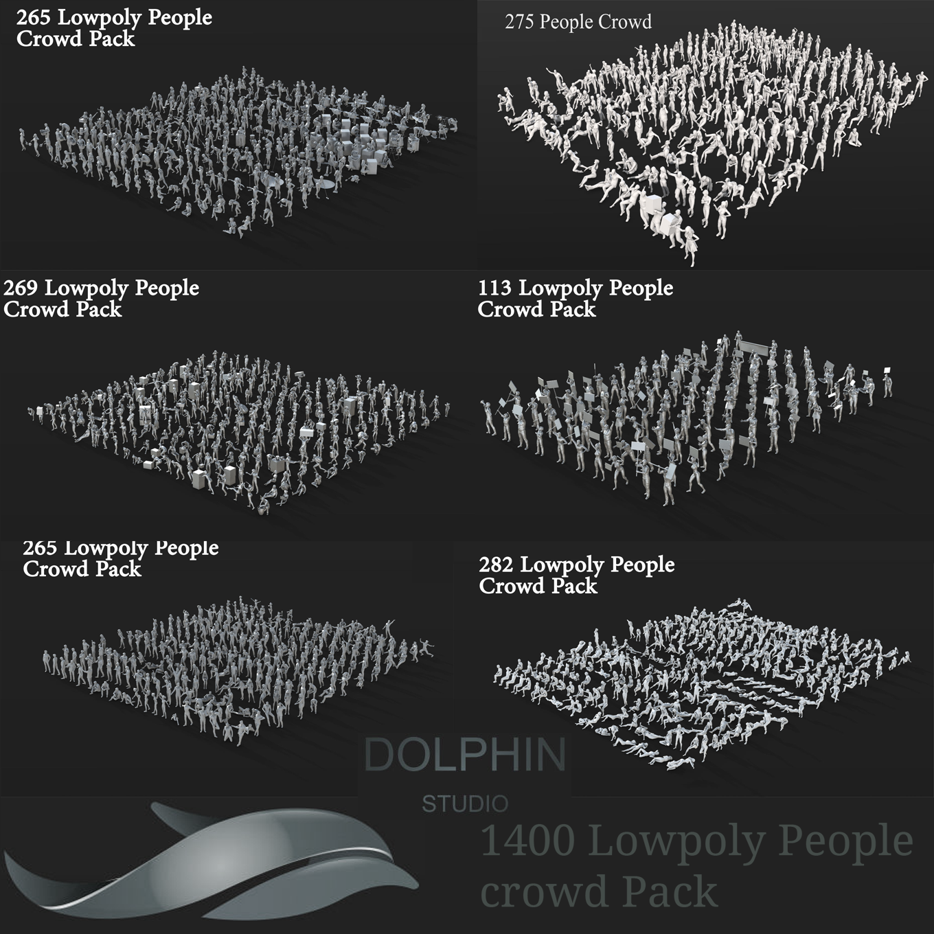 1400 lowpoly people crowd body character female pose figure woman girl 3D print model - Mito3D