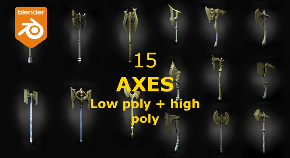 15 axes poly high axe weapons military 3d print model - Mito3D