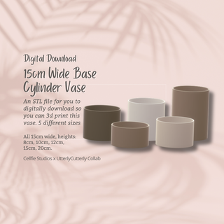 15cm wide base cylinder vase stl file - digital download -5 sizes- homeware minimalist modern design planter home decor furnishings pot tub container jewellery dish jewelry trinket boho 3d print model - Mito3D
