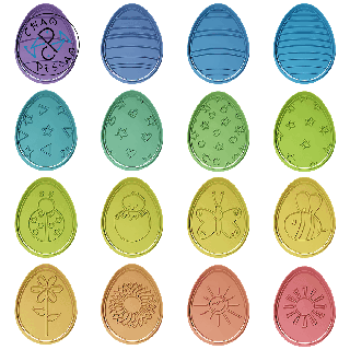 16 Pâques œufs collection ensemble 8 biscuit coupeur fondant polymère argile carotte lapin poussin papillon Pâtisserie cuisson anniversaire Oeuf timbre 3d print model - Mito3D