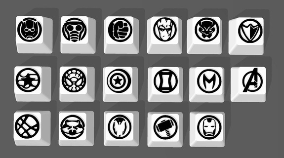 17 llaves teclas maravilla vengadores mecánico teclado Thor hierro hombre 3d print model - Mito3D