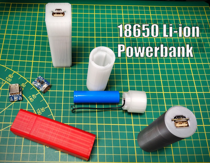 18650 Banco energía portátil USB cargador batería liion electrónica 3d print model - Mito3D