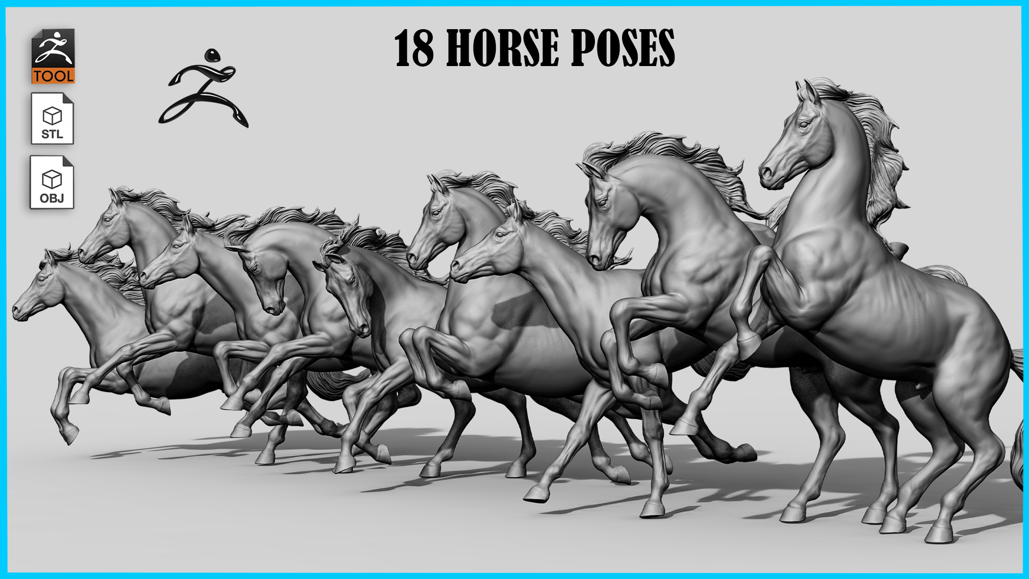 18 horse poses animal 3d 3D print model - Mito3D