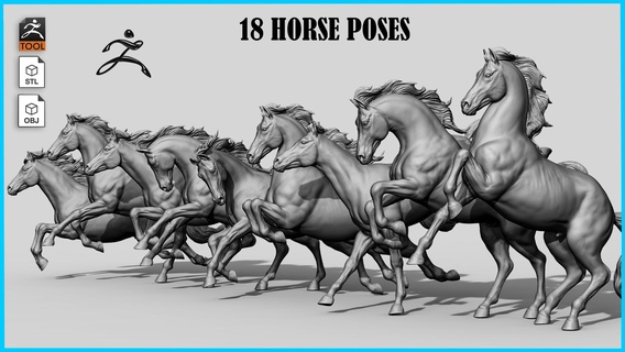 18 horse poses animal horse 3d  3d print model - Mito3D