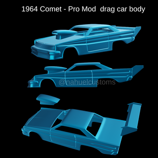 1964 comet - pro mod drag car body Various rc r/c slot diecast custom model kit dragster modified 3d print model - Mito3D