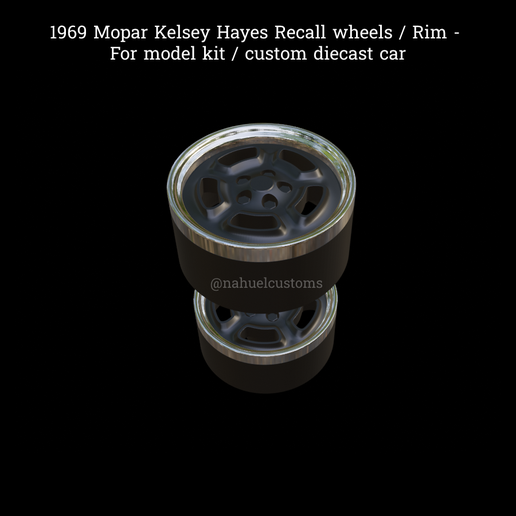 1969 mopar Kelsey hayes recordar ruedas borde modelo equipo personalizado fundido presión coche vehiculo esquivar cuda dardo 3D print model - Mito3D