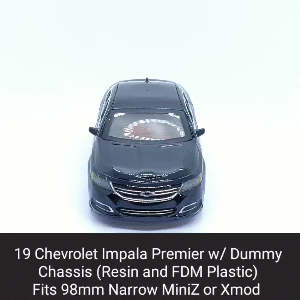 19 impala premier body shell dummy chassis xmod miniz Game car wheels model mr03 led 1:28 1/28 resin fdm plastic painted rc 3d print model - Mito3D