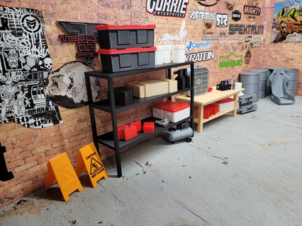 1 10 storage shelving support shelf racks scale garage rc car drift shop 3d print model - Mito3D