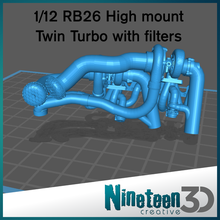 1 12 rb26 Alto monte gêmeo turbos filtros Tamiya aoshima Fujimi r32 gtr r33 r34 silvia modelo nissan 24 deriva firewall 3d print model - Mito3D