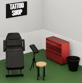 1 12 tatouage miniature chambre lit chaise toool boîte poubelle bras repos 3d print model - Mito3D