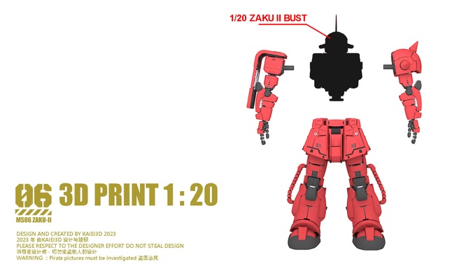 1 20 zaku ii busto add on juego gunpla 3dprint kaiei3d 3d print model - Mito3D