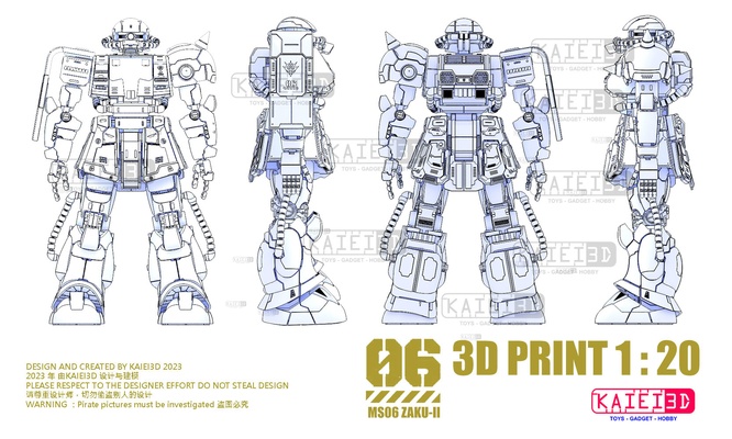 1 20 zaku ii vedere gioco gunpla 3dprint kaiei3d 3d print model - Mito3D