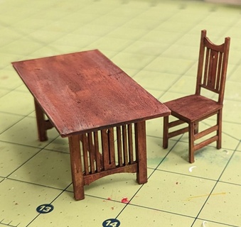 1 24 arts crafts style dining table chair craftsman scale model furniture dollhouse mission 3d print model - Mito3D
