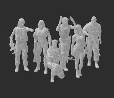 1 64 scala figure 6 pacco no7 combattere squadra gassoni hotwheels poser vari diorama figurine gaslands outland caldo ruote mercenari soldato cecchino esercito 3d print model - Mito3D