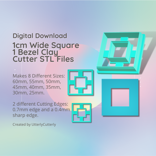 1cm wide bezel square 1 clay cutter - stl digital file download- 8 sizes 2 versions earrings pendant barrette earring polymer geometric embossed hexagon utterlycutterly utterly cutterly cookie fondant organic shape indie fashion 3d print model - Mito3D