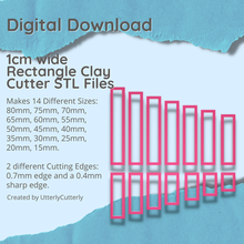 1cm breit Rechteck Lehm Cutter stl Digital Datei download 14 Größen 2 Versionen Ohrring Polymer 3d print model - Mito3D