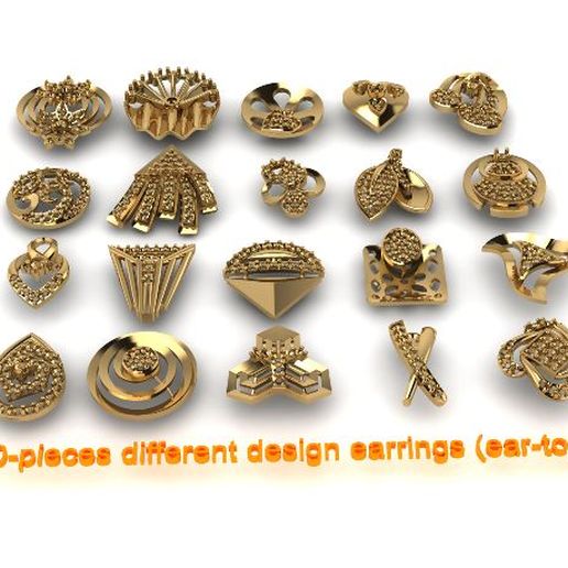 20 pieces earrings 0021 0040 boucle d'oreille hauts diamond gold earring jhumka tops bali ear 3D print model - Mito3D
