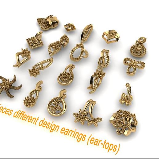 20 pieces earrings 0041 0060 brinco tops topo diamond gold earring jhumka bali ear 3D print model - Mito3D