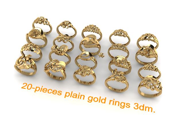 20 pieces Dames bague 3dm mariage gems ring diamant lumière poids plain fashion 3D print model - Mito3D