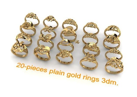 20 pieces senhoras anel 3dm Casamento gems ring diamante luz peso plain fashion 3d print model - Mito3D