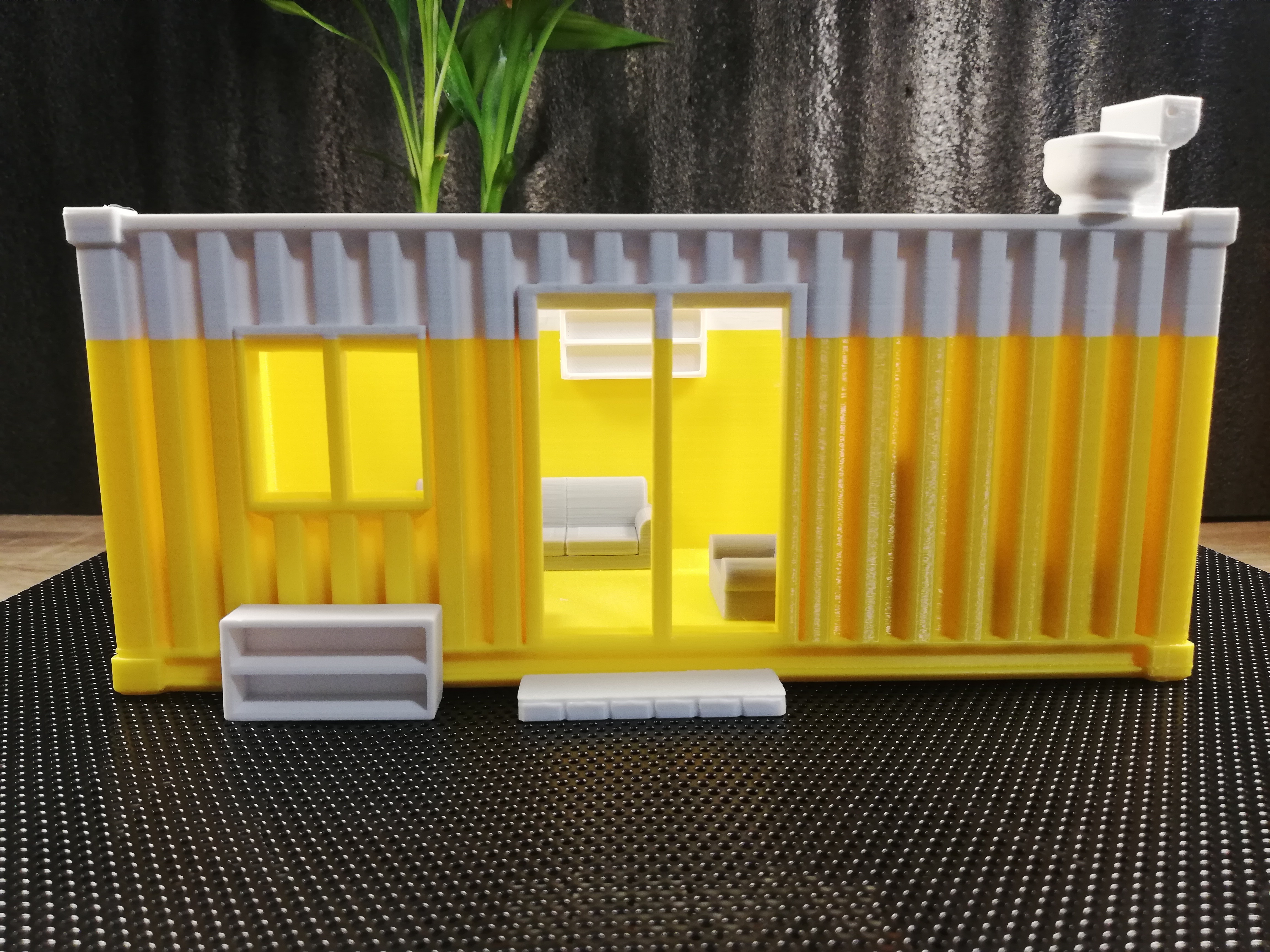 20 Füße Container Haus Modell architektonisch Szene Konstruktion Seite Baustelle Büro Anhänger tragbar Gebäude Eisenbahn Hof Diorama Landschaft ho Rahmen Abstellgleis Metall Schritte 3D print model - Mito3D
