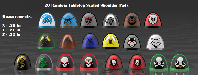 20 random custom tabletop scale shoulder pads space marines warhammer 3d print model - Mito3D