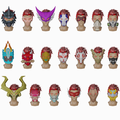 20 stylisé masque modèles pack 1 poly dessin animé style 3d jeu atout prêt modèle tête base humain anatomie figure détaillé réaliste anime personnage fantaisie 3d print model - Mito3D