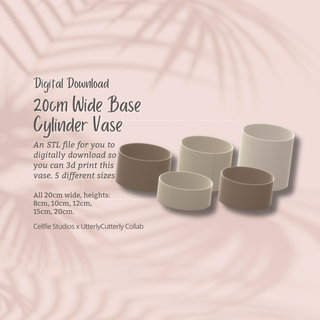 20cm wide base cylinder vase stl file - digital download -5 sizes- homeware minimalist modern design planter home decor furnishings pot tub container jewellery dish jewelry trinket boho 3d print model - Mito3D