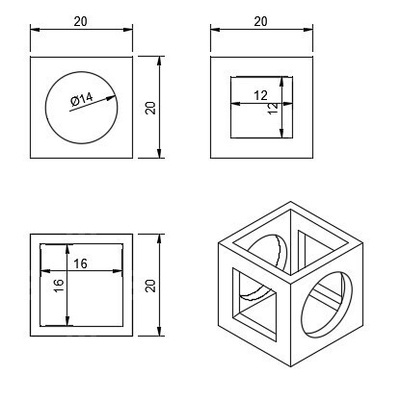 20mm creux cube stagiaire externe étalonnage 20x20mm 3d impression tests imprimante stress tester bancal 3d print model - Mito3D