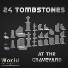 24 tombstones graveyard cross decoration environment set terrain undead props grave dead boardgame tabletop dnd tombstone scenery pathfinder pnp assets cementary fantasy 3d print model - Mito3D
