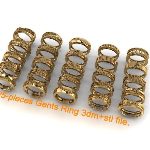 25 pieces senhores ring anel Casamento Jems diamante gents men's luz peso plain fashion 3D print model - Mito3D