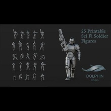 25 sci fi soldier figures print printable figure pose statue character armor warrior knight robot shield body weapon bladed-weapon amored crusader helm man 3d print model - Mito3D