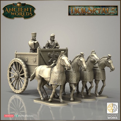 28mm chariot of king darius or xerxes - immortals game ancient greek modular shield wargaming marathon persian persia spearman presupported achaemenid 3d print model - Mito3D