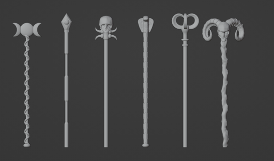 28mm scale fantasy staff set skull magic wand scepter dungeons dragons creepyhero studios 3d print model - Mito3D