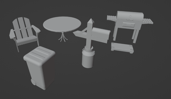 28mm scala moderno rurale spargere impostato tavolo sedia spazzatura cassetta postale creepyhero studi 3d print model - Mito3D