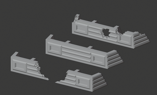 28mm scale science fiction walls Game wall damaged barrier terrain scatter creepyhero studios 3d print model - Mito3D