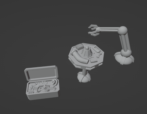 28mm Wissenschaft Fiktion Werkstatt einstellen mechanisch Arm Werkbank Kiste Creepyhero Studios 3D print model - Mito3D