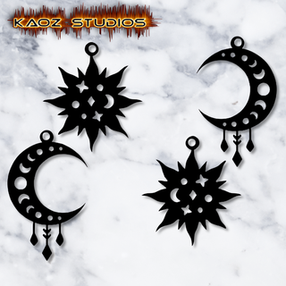 2 pair witchy earrings witchcraft jewelry halloween costume pack space outer cosmos gothic witch jewelery jewellery necklace pendant keychain holiday party low poly 3d print model - Mito3D