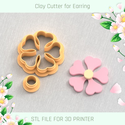 2 piece flower spring clay cutter tools earring 3d print model - Mito3D