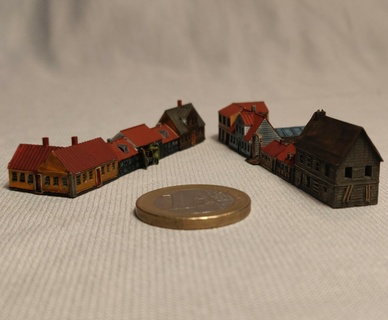 2 rows small houses Game 3mm wargames historical games 3d print model - Mito3D