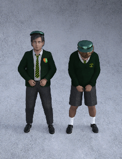 2 scuola ragazzi in posa uniforme statua miniatura figurina diorama modello treno caldo ruote stampabile resina sla gratuito scultura 1 64 giocattolo 3d print model - Mito3D